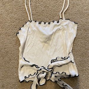 Black and white tie detail crop top